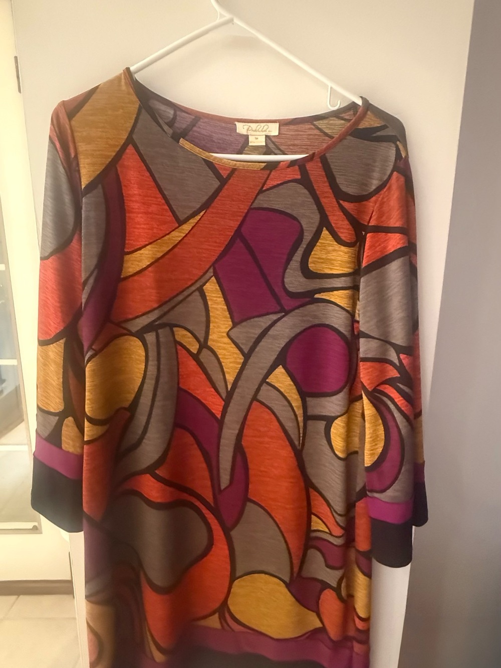 Orange, Purple and Gold Abstract-Print dress